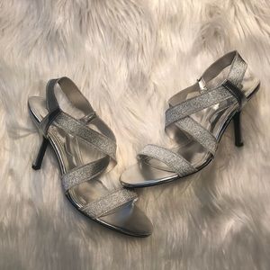 Nina Veida Silver Lurex Stretch Strap Heel
